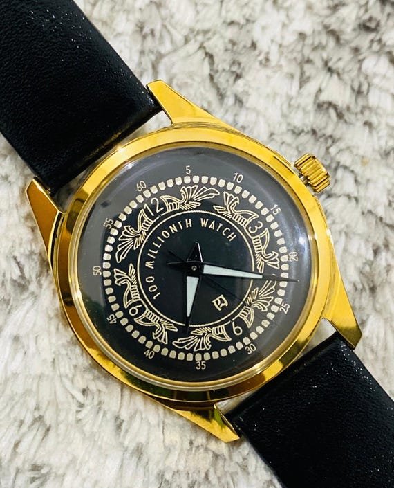 Rare Model HMT 100 MILLIONTH Black Dial With Golden Case 17jewels