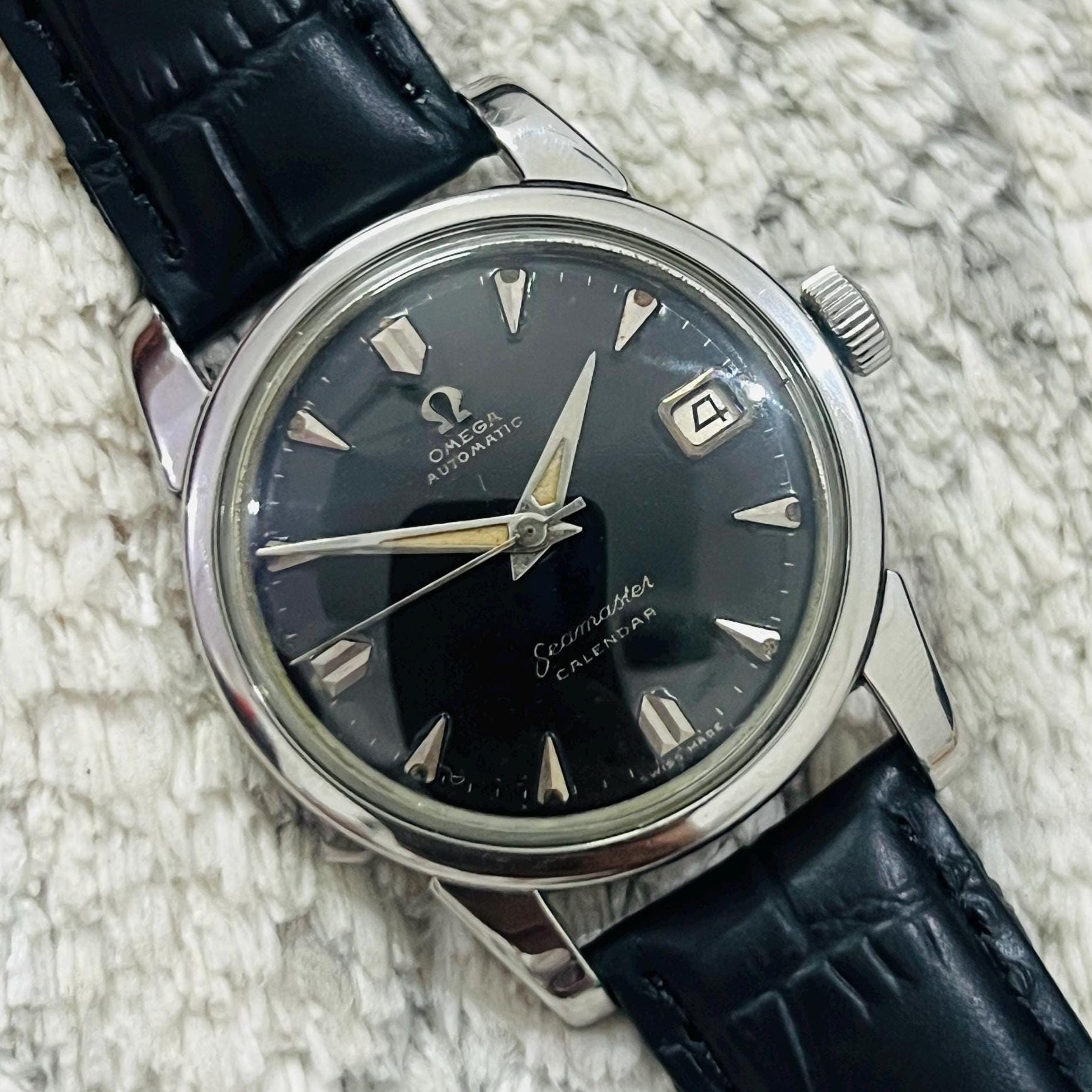 1958 Omega Seamaster Calendar Automatic Black Dial Vintage Swiss 
