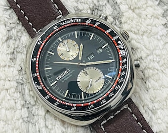 Vintage Original Seiko UFO Chronograph Automatic Black Dial Date/Day Japan Made Men's Wrist Watch~ Gift for him