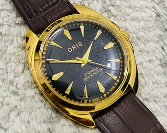 Rare Vintage ORIS Black Dial Hand Winding FHF Movement ST-96 Swiss Wrist Watch~ Swiss Made~ Gift for her/him