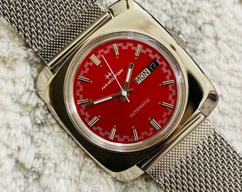 VintageHamilton Automatik Schweizer Rotes Zifferblatt Datum / Tag Herrenarmbanduhr.