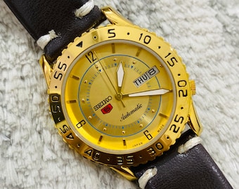 Vintage Seiko 5 Automático Golden Dial Día/Fecha Calibre no 6309 Reloj de pulsera ~ Japón hecho ~ Regalo para él / ella