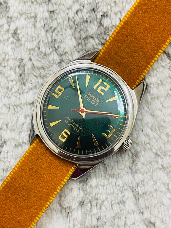 Vintage HMT Pilot Mechanical Handwinding Green Dial 17jewels Mens Wrist Watch Etsy Canada