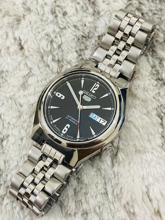ヴィンテージ レア セイコー 5 自動巻き 21 宝石 ブラック ダイヤル