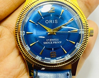 Vintage Rare Oris Blue Dial Hand Winding Wrist watch Men'S Gents FHF Movement ST-96 Swiss