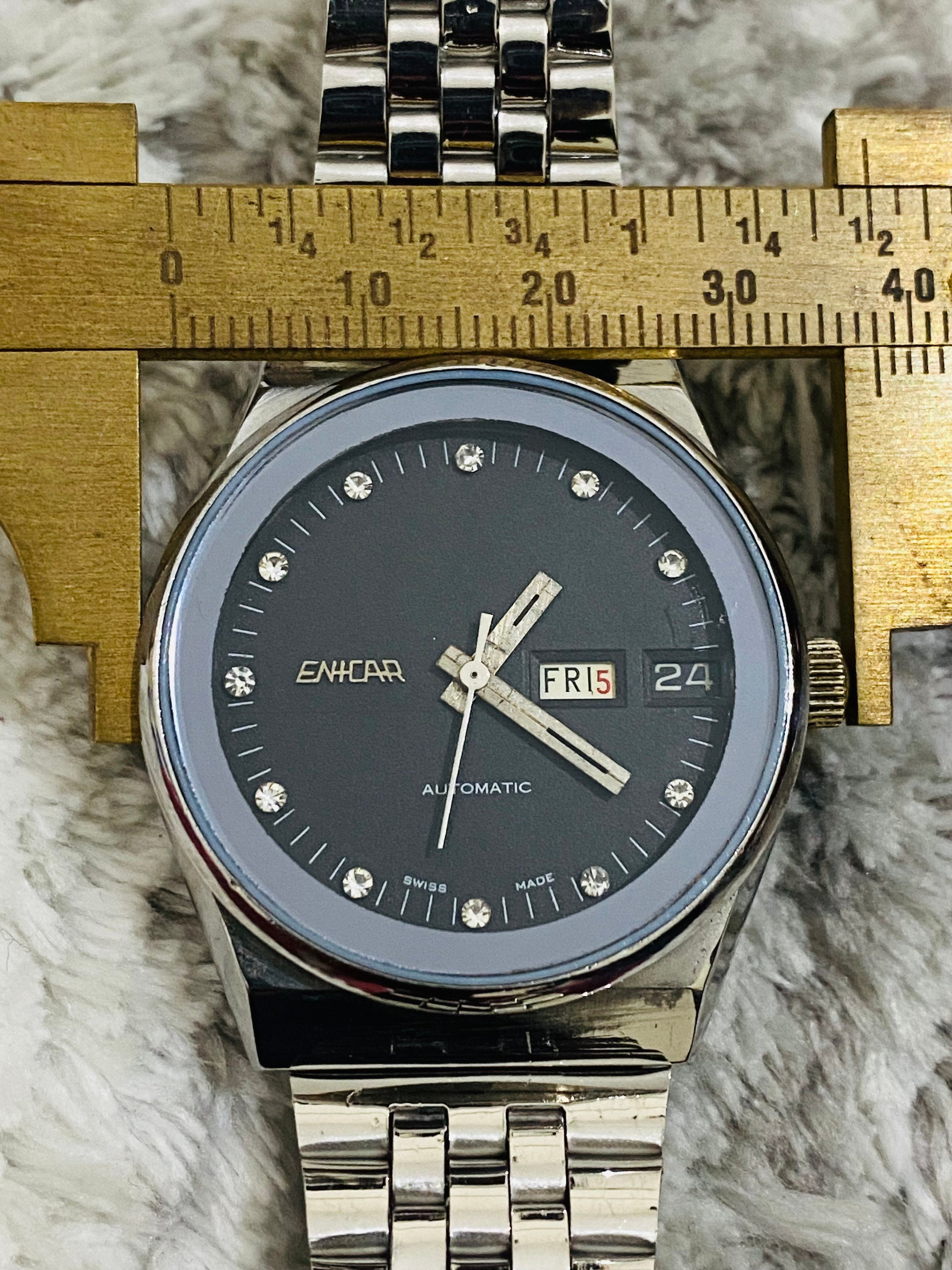 Vintage Enicar Automatic Black Dial 25 Jewels Swiss Made Men's