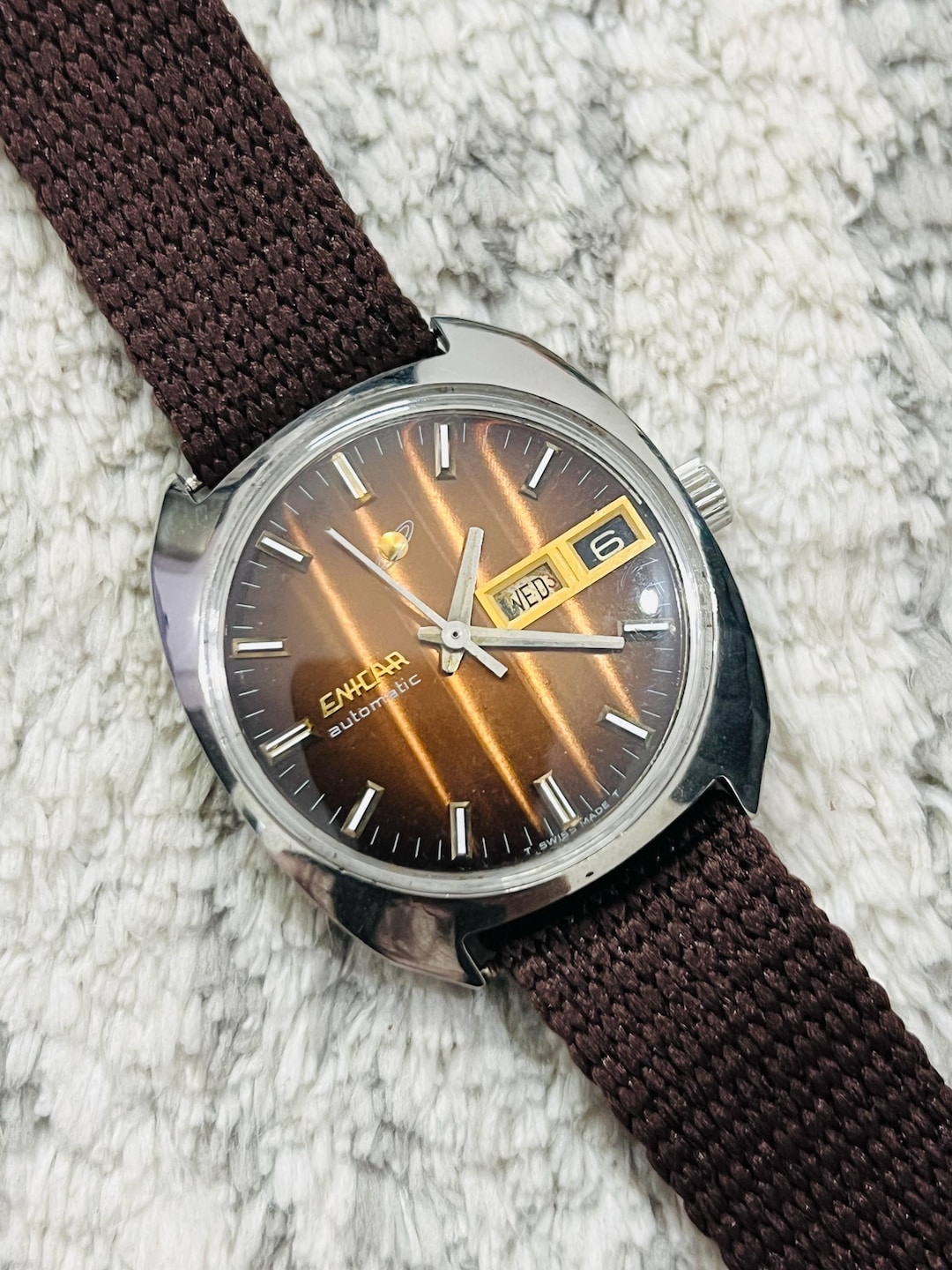 Buy Vintage Enicar Automatic Brown Dial Swiss Made Men’s Wrist Watch ETA  Movement~ Swiss Made~ Gift for Him Online in India