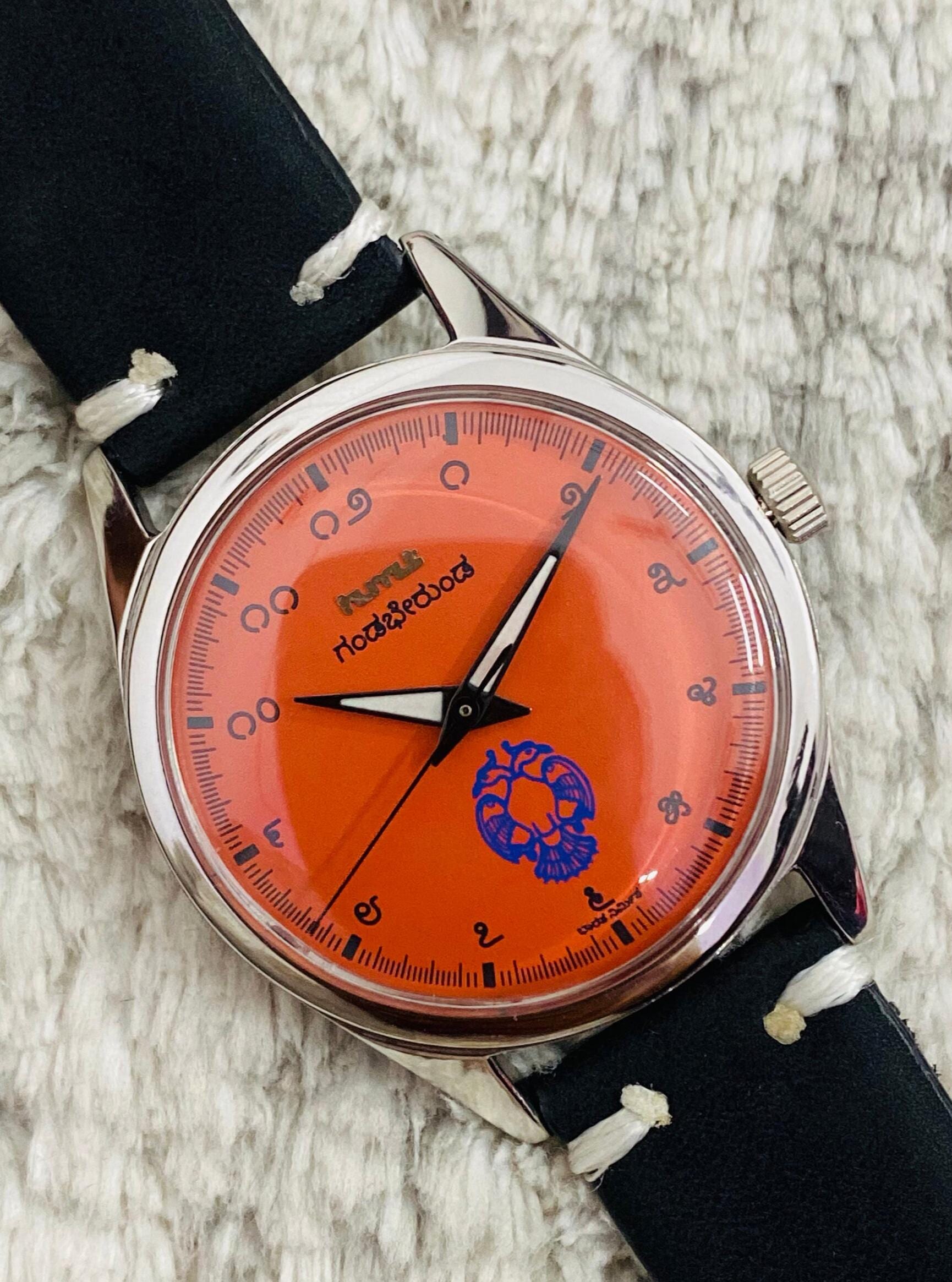 Vintage HMT Gandaberunda Kannada Handwinding Orange Dial 17jewels