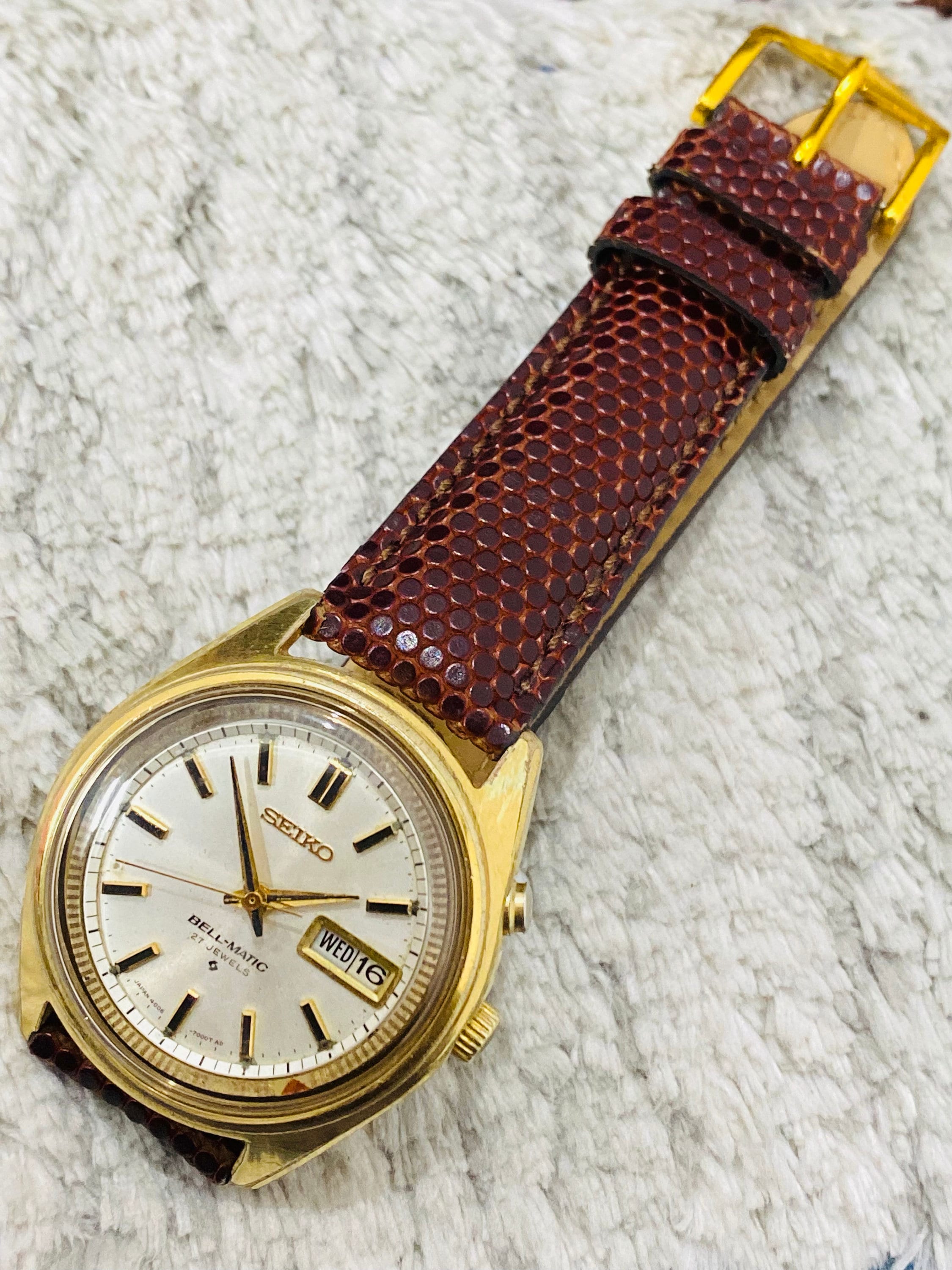 Vintage Rare Seiko Bell-matic 4006-7020 White Dial With Golden