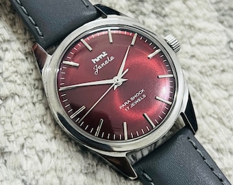 Vintage HMT Janata Manual Winding Rare Maroon Dial 17Jewels Men’s Wrist Watch~ Mechanical Watch~ Gift for him/her