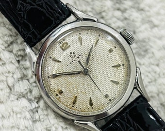 Rare 1950s ETERNA-MATIC Automatic Silver Textured Dial Fancy lug Wrist watch~ Swiss Made~ Gift for him/her