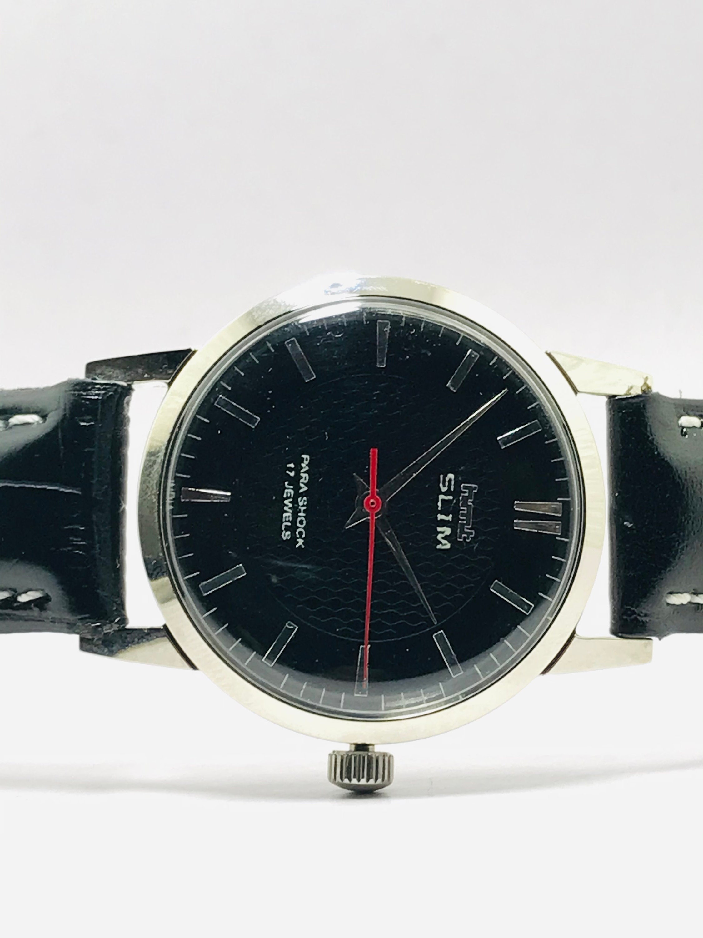Hmt Slim Mechanical Manual Winding 17jewels Black Dial Mens Wrist Watch Made in India Vintage Watch Etsy Canada