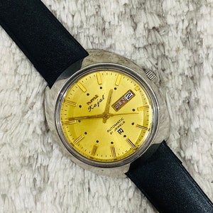 Vintage HMT Kajal Mechanical Automatic Black Dial Date/Day 21Jewels Mens Wrist Watch
