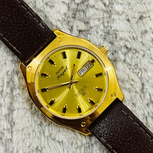 Vintage Rare HMT KAJAL Golden Dial Mechanical Automatic Date/Day 21Jewels Wrist Watch