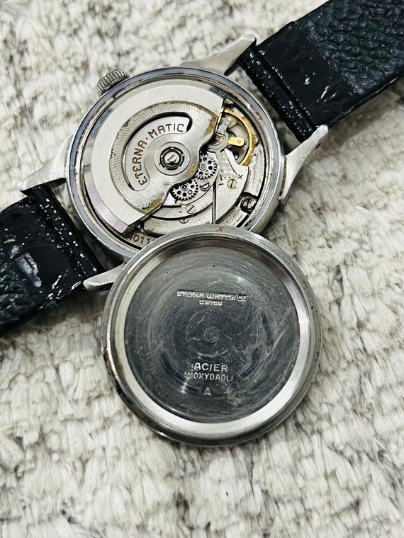 Rare 1950s ETERNA-MATIC Automatic Silver Textured Dial Fancy Lug