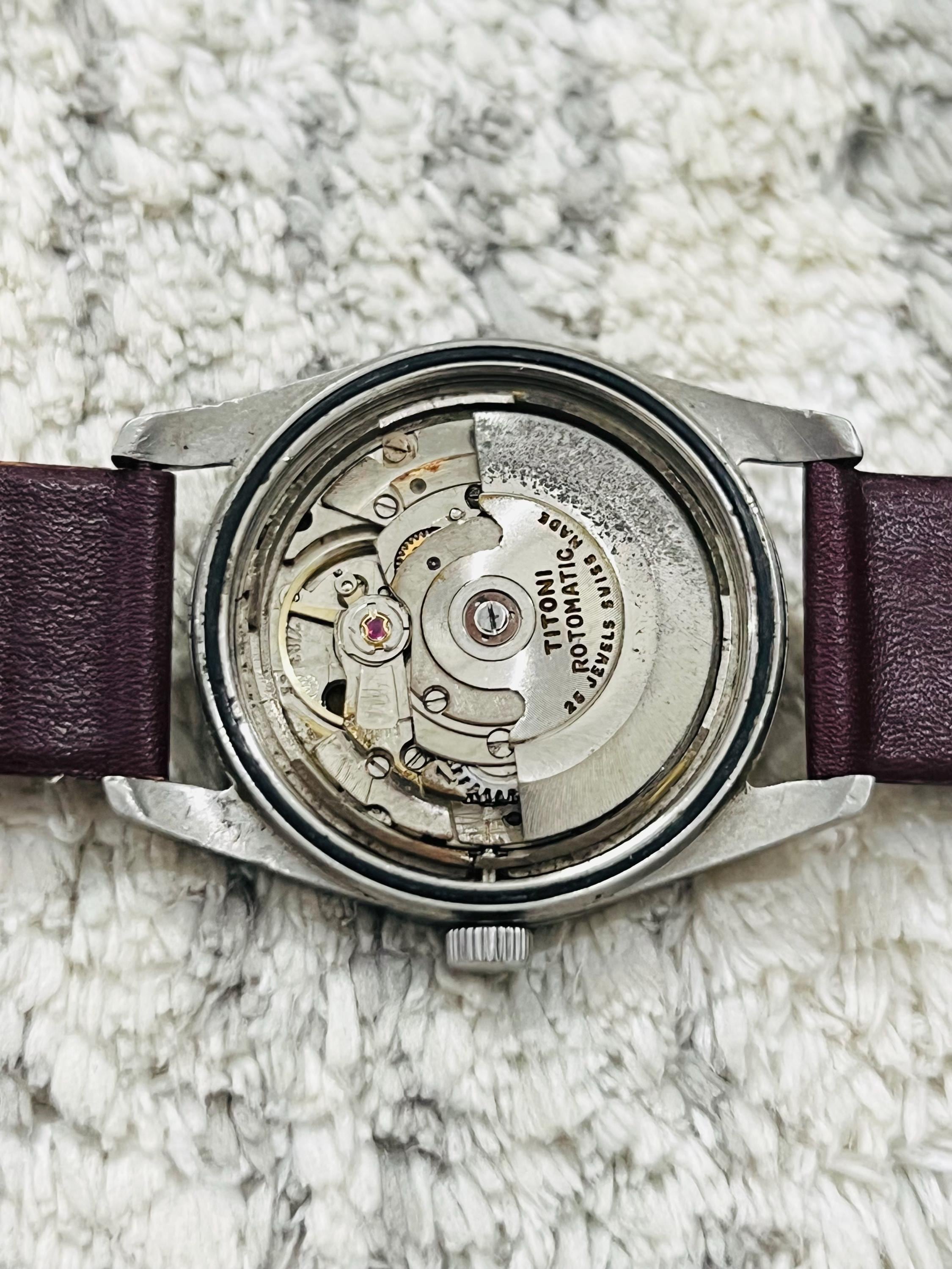 Vintage 1980s Titoni Airmaster 25 Jewels Rotomatic Silver Dial