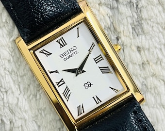 Vintage Seiko Slim Tank Quartz Analog Watch – Classic White Dial, Slim Dress Watch