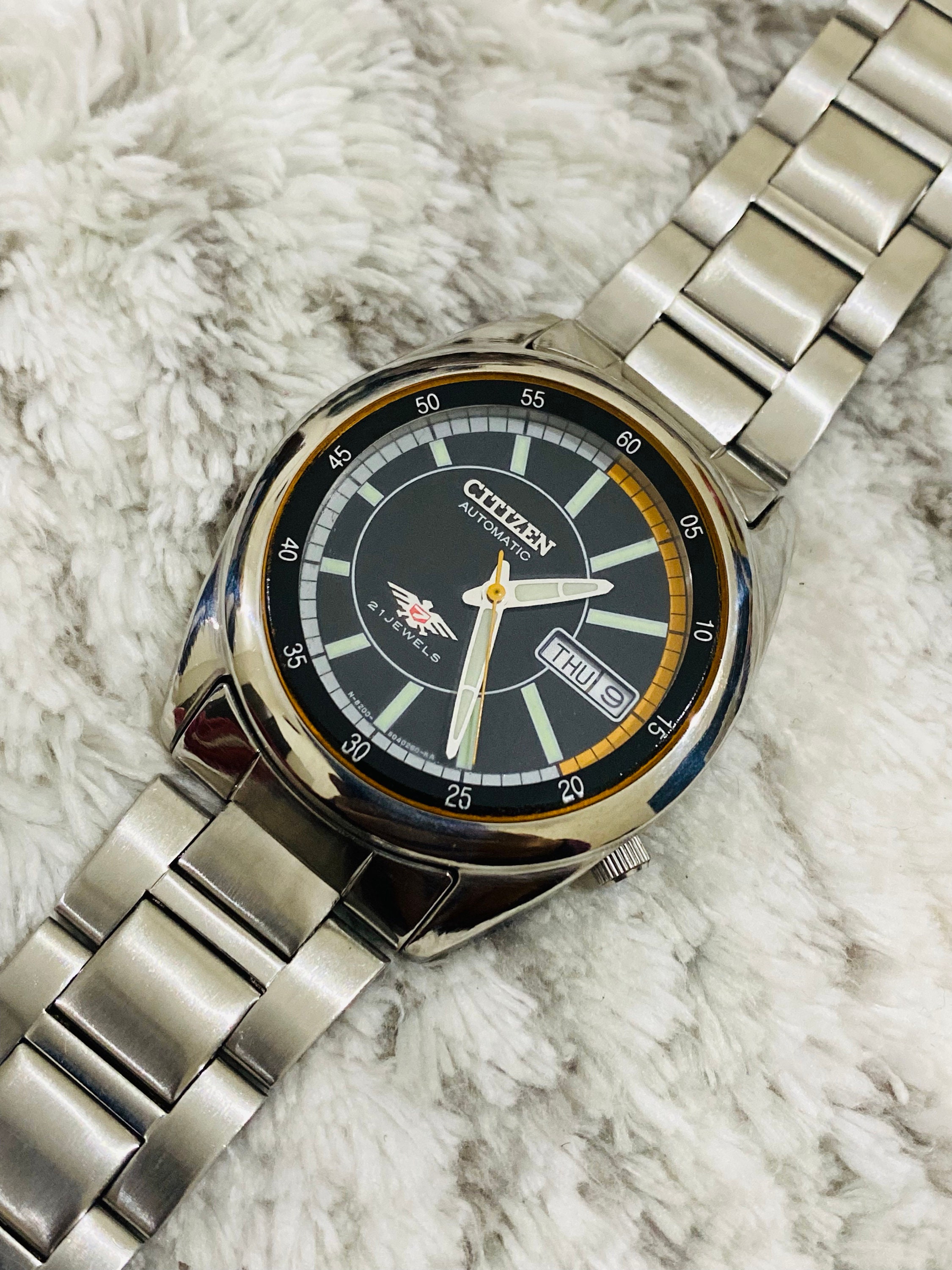 Rare Citizen Mechanical Automatic Date/day 21jewels Black Pattern 
