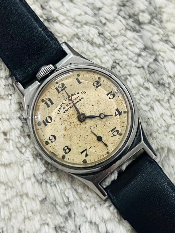 Vintage Zenith Favre-leuba 12 O'clock Crown Manual Wind Cream Dial
