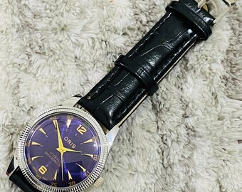希少なヴィンテージ ORIS パープル文字盤 手巻き腕時計 メンズ FHF