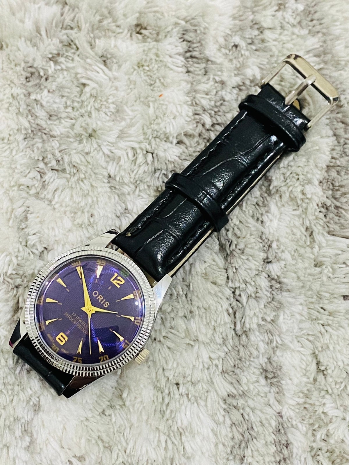 希少ヴィンテージ ORIS パープル文字盤 手巻き腕時計 メンズ FHF