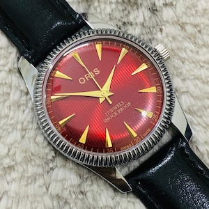 Rare Vintage ORIS Red Dial Hand Winding FHF Movement ST-96 Swiss Mens Wrist Watch