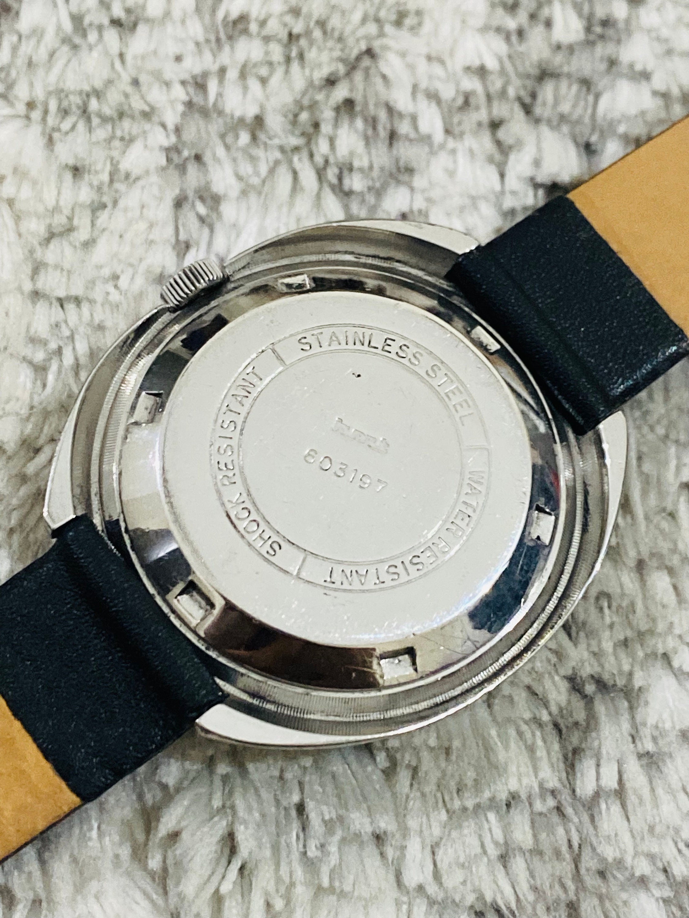 Montre Automatique Homme HMT Rajat - Années 1980 - Mouvement Mécanique - Cadran Blanc, Bracelet Cuir Marron