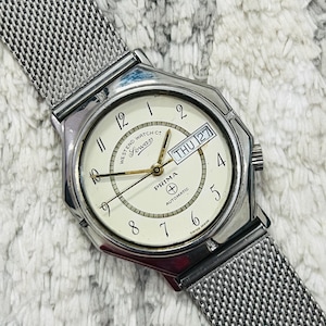 Vintage West End Watch Co Sowan Prima Automatic White Military Dial Date/Day Swiss Made Mens’s Wrist Watch- Swiss Made- Gift for him