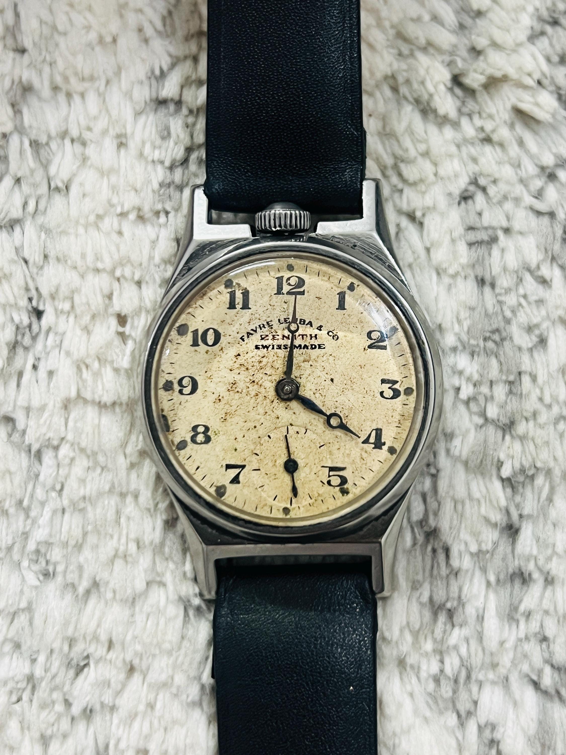 Vintage Zenith Favre-leuba 12 O'clock Crown Manual Wind Cream Dial