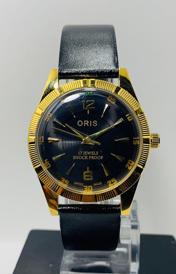 Rare Vintage ORIS Handwinding Black Dial With Golden Case
