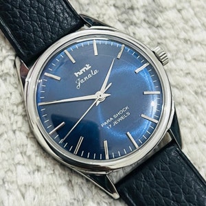Vintage HMT Janata handmatig opgewonden zeldzame blauwe wijzerplaat 17 juwelen herenpolshorloge ~ mechanisch horloge ~ cadeau voor hem/haar