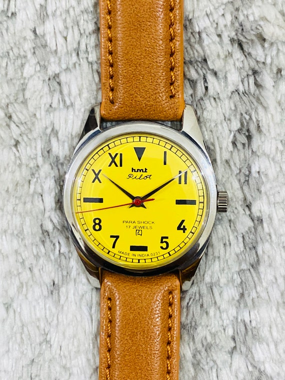 Vintage HMT Pilot Mechanical Handwinding Yellow D… - image 3