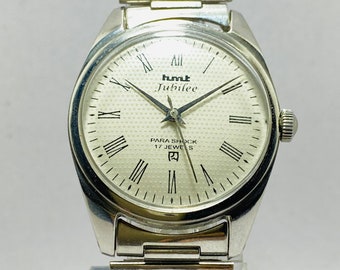 HMT JUBILEE Rare White Dial Vintage wrist watch mechanical watch for men 17J analog winding pre-owned