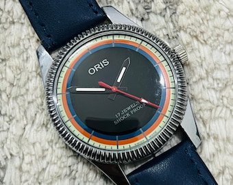 Rare Vintage ORIS Black Dial Hand Winding FHF Movement ST-96 Swiss Mens Wrist Watch~ Christmas Sale