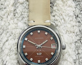 ヴィンテージ CITIZEN 自動巻き腕時計 ブラウン シチズン ドーム型風防 CITIZEN シチズン 高級 メンズ腕時計 クラシック 43mm ドーム型