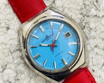 Vintage Baume & Mercier Geneve Automatic Swiss Movement Blue Dial Date/Day Men’s Watch