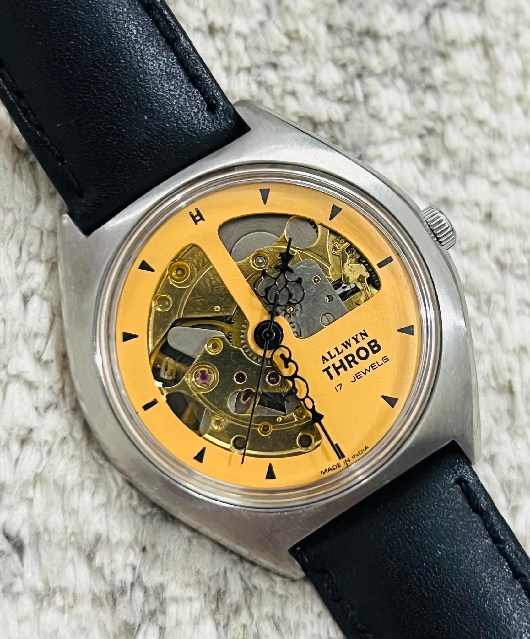 Vintage Allwyn Throb 17jewels Automatic Skeleton Mens Wrist Watch