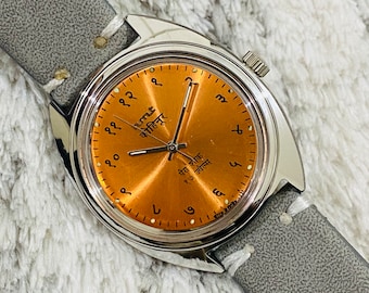 Vintage HMT Kohinoor Devanagari Numerals Mechanical Handwinding Orange Dial 17Jewels Mens Wrist Watch