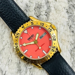 Vintage Seiko 5 Automatic Pink Dial Day/Date Men&#39;s Wrist Watch~ Japan Made~ Gift for him