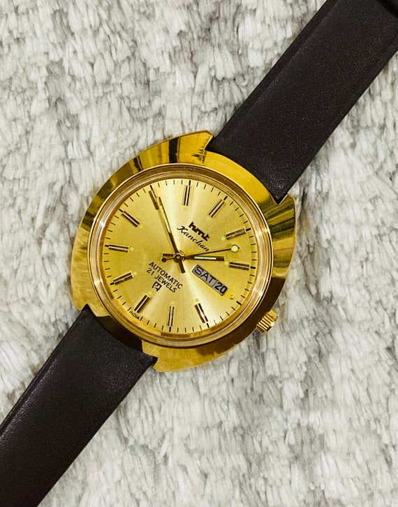 Vintage HMT Kanchan Mechanical Automatic Golden Dial Date/day