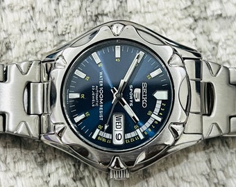Vintage Seiko Sports 100m Automatic 23jewels Blue Dial Date