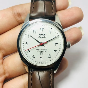Vintage Hmt JANATA Arabic Numerals Mechanical Hand Winding White Dial Mens Wrist Watch