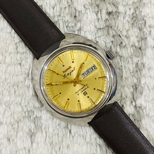 Vintage HMT Kajal Mechanical Automatic Black Dial Date/Day 21Jewels Mens Wrist Watch