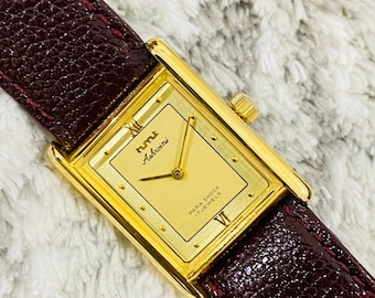Vintage HMT Ashwini Tank Golden Dial Gold Plated Hand Winding 17Jewels Men’s Wrist Watch~ Vintage Watches~ Gift for him