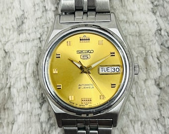 Vintage Rare Seiko 5 Automatic Golden Pattern Dial Movement No