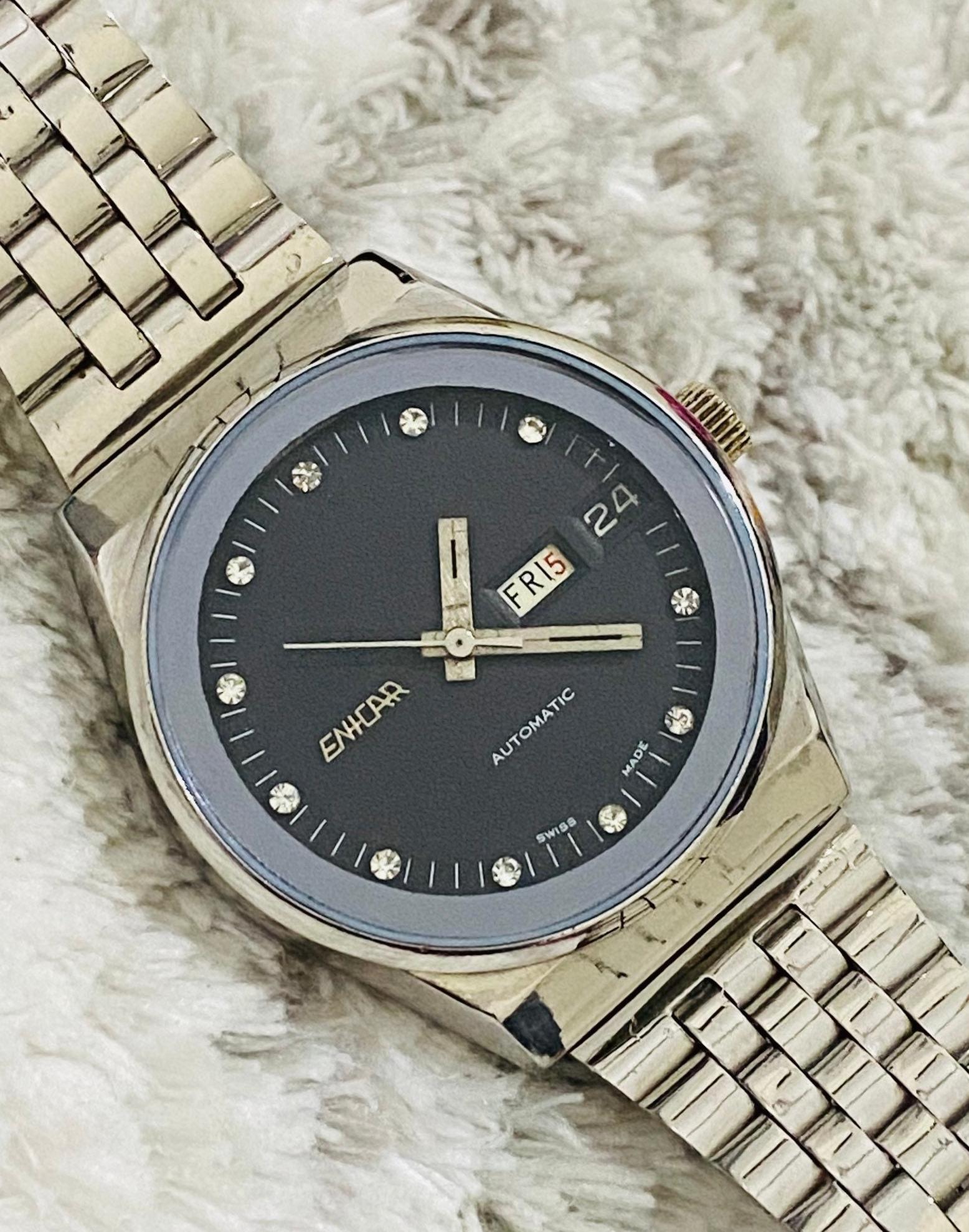 Vintage Enicar Automatic Black Dial 25 Jewels Swiss Made Men's