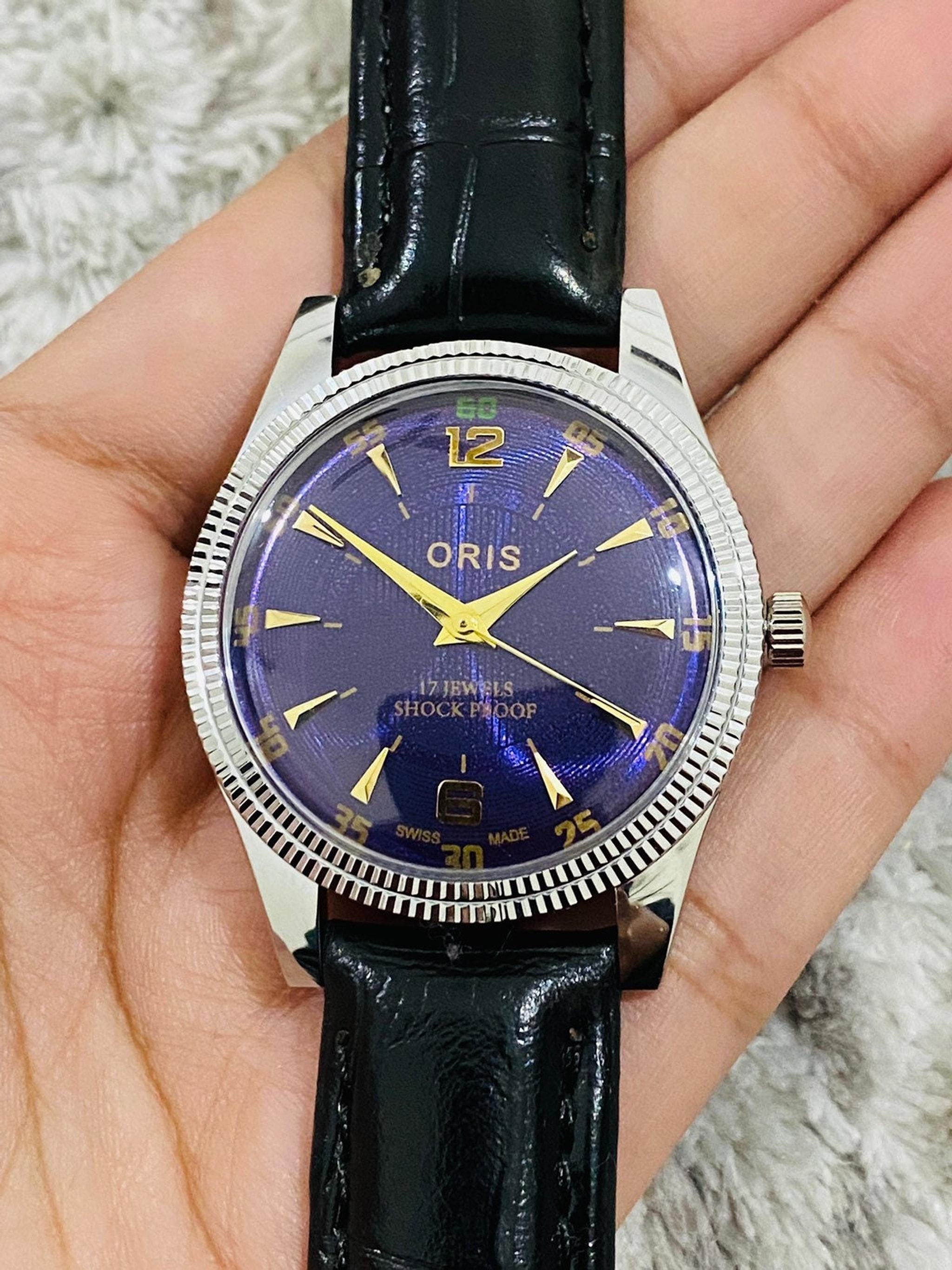 オリス メンズ腕時計、パープルダイヤル、1980年代、ステンレス