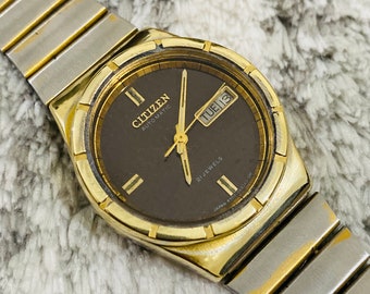 Rare Citizen Mechanical Automatic Date/Day 21Jewels Brown Dial Japan Made Wrist Watch