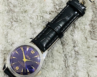 オリス メンズ腕時計、パープルダイヤル、1980年代、ステンレス