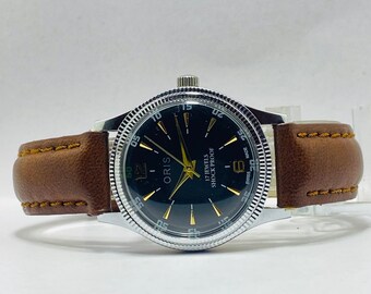 希少なヴィンテージ ORIS ブラックダイヤル 手巻き腕時計 メンズ FHF